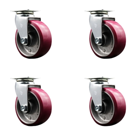 5 Inch Poly on Aluminum Wheel Swivel Caster Set with Ball Bearings SCC