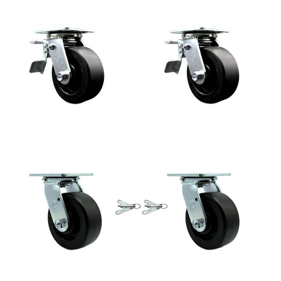 5 Inch Polyolefin Caster Set with Ball Bearings 2 Brakes 2 Swivel Locks SCC