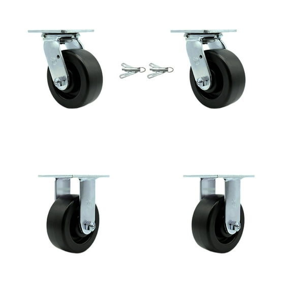 5 Inch Polyolefin Caster Set with Ball Bearings 2 Swivel Lock 2 Rigid SCC