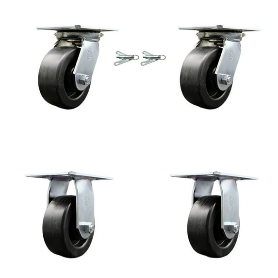 5 Inch Polyolefin Caster Set with Roller Bearing 2 Swivel Lock and 2 Rigid SCC