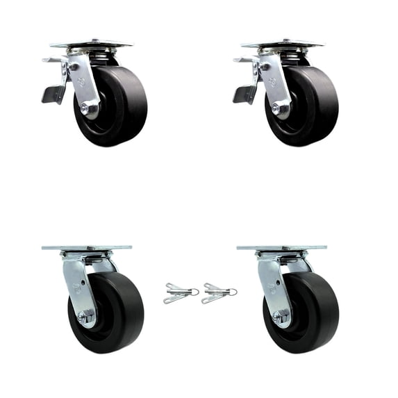 5 Inch Polyolefin Caster Set with Roller Bearings 2 Brakes 2 Swivel Locks SCC