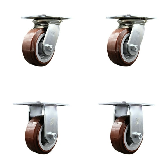 5 Inch Polyurethane Caster Set with Ball Bearings 2 Swivel 2 Rigid SCC