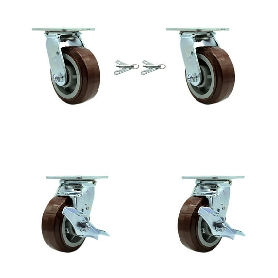 5 Inch Polyurethane Caster Set with Ball Bearings 2 Swivel Lock 2 Brake SCC