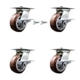 thumbnail image 1 of 5 Inch Polyurethane Caster Set with Roller Bearing 4 Brake and 2 Swivel Lock SCC, 1 of 2