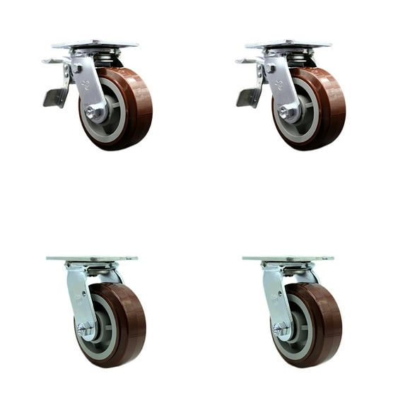 5 Inch Polyurethane Swivel Caster Set with Ball Bearing 2 Total Lock Brake SCC