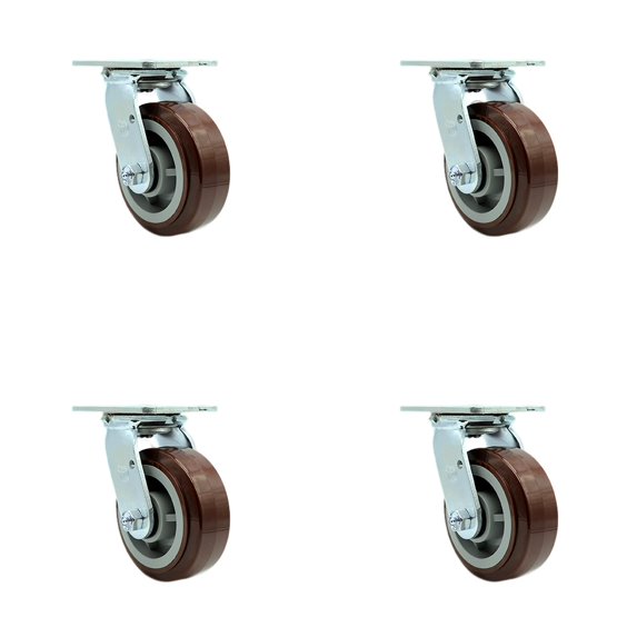 5 Inch Polyurethane Swivel Caster Set with Roller Bearing and Swivel Lock SCC