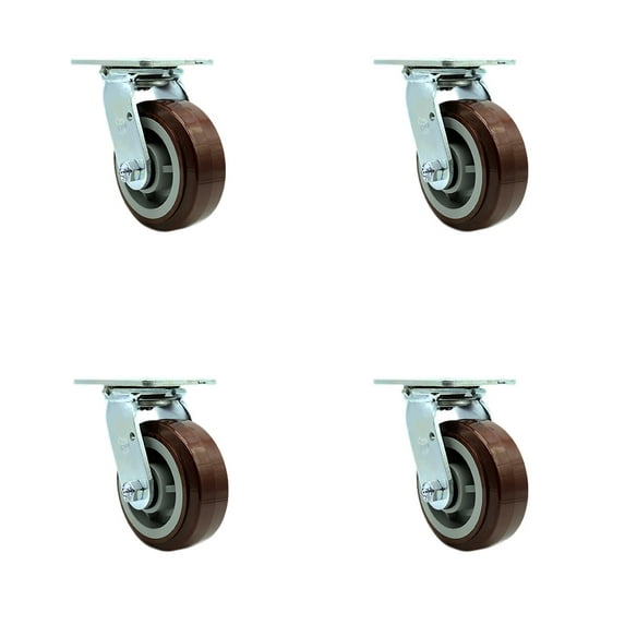5 Inch Polyurethane Wheel Swivel Caster Set with Roller Bearing Service Caster