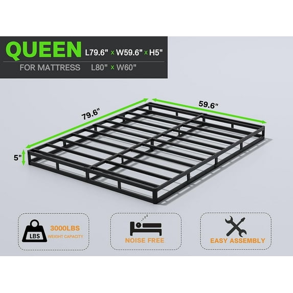 5 Inch Queen Box Spring - Easy Assembly, Heavy Duty Metal Frame, Non-Slip Design, Quiet & Noise-Free