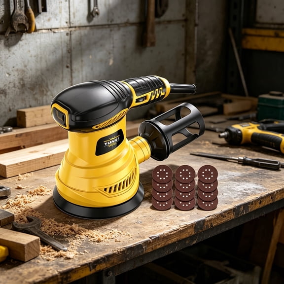 Random Orbital Sander Electric Palm Sander, Multi Speed Regulation, with Sandpaper & Detachable Dust Box