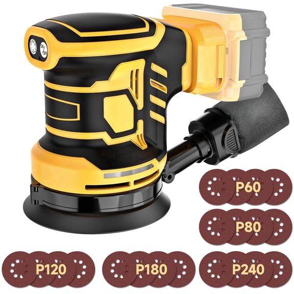 TwoWin 13500 OPM Orbital Sander Compatible with Dewalt 20V Battery, 6 Variable Speeds, with 20 Pcs Sanding Discs, 5" Electric Sander with Dust Collector for Sanding and Polishing(Tool only)