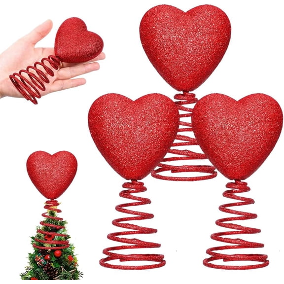 5 Inch Red Glitter Heart Tree Topper for Mini Trees, Valentine's Day Decoration