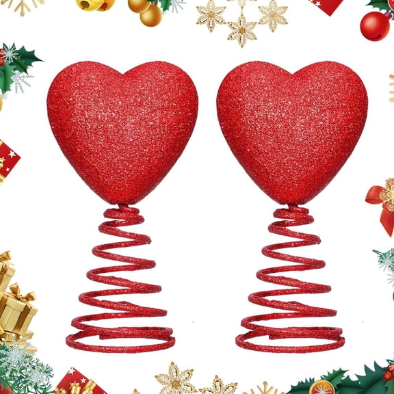 5 Inch Red Glitter Heart Tree Topper for Mini Trees, Valentine's Day Decoration