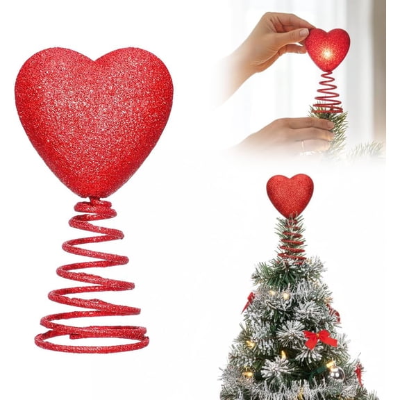 5 Inch Red Glitter Heart Tree Topper for Mini Trees, Valentine's Day Decoration