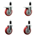 thumbnail image 1 of 5 Inch Red Poly Swivel 1-3/8 Inch Expanding Stem Caster Set 2 Total Lock Brakes, 1 of 2
