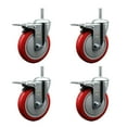 thumbnail image 1 of 5 Inch Red Poly Swivel 5/8 Inch Threaded Stem Caster Set with Total Lock Brake, 1 of 2