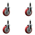 thumbnail image 1 of 5 Inch Red Poly Wheel Swivel 1 Inch Expanding Stem Caster Set SCC, 1 of 2