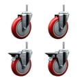 thumbnail image 1 of 5 Inch Red Poly Wheel Swivel 5/8 Inch Threaded Stem Caster Set 2 Brakes, 1 of 2