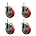 thumbnail image 1 of 5 Inch Red Poly Wheel Swivel 5/8 Inch Threaded Stem Caster Set with Brake, 1 of 2