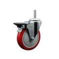 thumbnail image 1 of 5 Inch Red Poly Wheel Swivel 5/8 Inch Threaded Stem Caster with Brake, 1 of 2