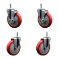 thumbnail image 1 of 5 Inch Red Poly Wheel Swivel 7/16 Inch Grip Ring Stem Caster Set 2 Brakes, 1 of 2