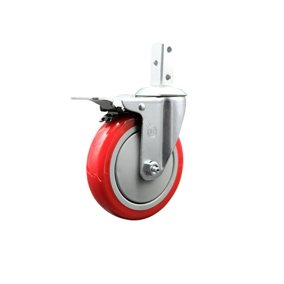 5 Inch Red Poly Wheel Swivel 7/8 Inch Square Stem Caster with Total Lock Brake
