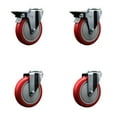 thumbnail image 1 of 5 Inch Red Poly Wheel Swivel Bolt Hole Caster Set with 2 Posi Lock Brakes SCC, 1 of 2
