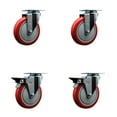 thumbnail image 1 of 5 Inch Red Poly Wheel Swivel Top Plate Caster Set with 2 Posi Brakes SCC, 1 of 2
