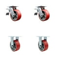 thumbnail image 1 of 5 Inch Red Poly on Cast Iron Caster Set with Ball Bearings 2 Brakes 2 Rigid SCC, 1 of 2