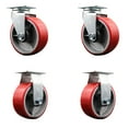 thumbnail image 1 of 5 Inch Red Poly on Cast Iron Caster Set with Ball Bearings 2 Swivel 2 Rigid, 1 of 2