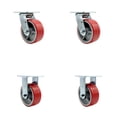 thumbnail image 1 of 5 Inch Red Poly on Cast Iron Caster Set with Ball Bearings 2 Swivel Lock 2 Rigid, 1 of 2