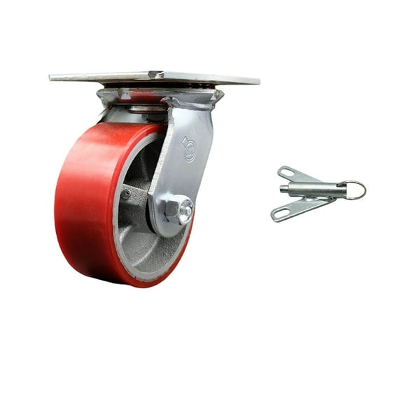 5 Inch Red Poly on Cast Iron Caster with Ball Bearing and Swivel Lock SCC