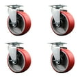 thumbnail image 1 of 5 Inch Red Poly on Cast Iron Wheel Swivel Caster Set with Roller Bearings SCC, 1 of 2