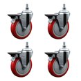 thumbnail image 1 of 5 Inch Red Polyurethane ½ Inch Threaded Stem Caster Set with Brake, 1 of 2