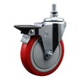 thumbnail image 1 of 5 Inch Red Polyurethane ½ Inch Threaded Stem Caster with Brake, 1 of 2