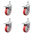 thumbnail image 1 of 5 Inch Red Polyurethane Swivel 10mm Stem Caster Set with Total Lock Brake, 1 of 2