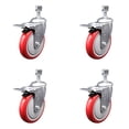 thumbnail image 1 of 5 Inch Red Polyurethane Swivel 12mm Stem Caster Set with Total Lock Brake, 1 of 2