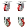 thumbnail image 1 of 5 Inch Red Polyurethane Swivel Top Plate Caster Set 2 Lock Brakes 2 Rigid SCC, 1 of 2