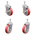 thumbnail image 1 of 5 Inch Red Polyurethane Wheel Swivel 3/8 Inch Threaded Stem Caster Set 2 Brake, 1 of 2