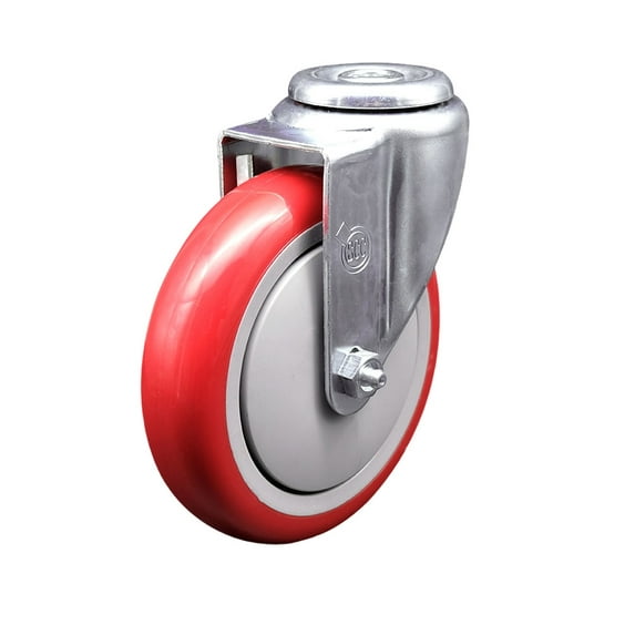 5 Inch Red Polyurethane Wheel Swivel Bolt Hole Caster Service Caster Brand