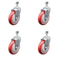 thumbnail image 1 of 5 Inch Red Polyurethane Wheel Swivel ½ Inch Threaded Stem Caster Set SCC, 1 of 2