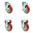 thumbnail image 1 of 5 Inch Red Polyurethane Swivel Top Plate Caster Set with 2 Brakes 2 Rigid SCC, 1 of 2