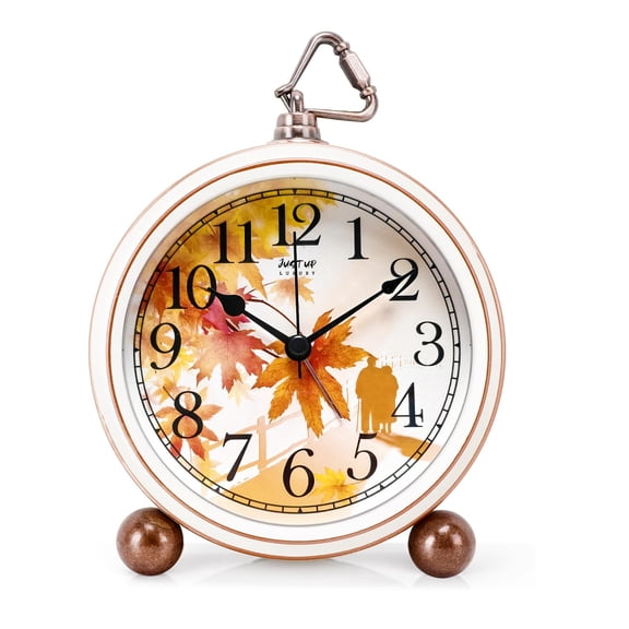 5 Inch Romantic Maple Vintage Desk Alarm Clock, Silent Non-Ticking Small Clock Battery Powered, Loud Alarm for Heavy Sleepers, Decorative Table Clock Gift for Mother's Day(Love)