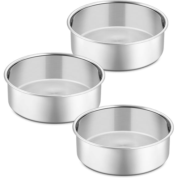 5 Inch Round Cake Pan Set of 3, Stainless Steel Round Baking Layer Pans Bakeware for Layer Birthday Cake, Fit Oven/Pots/Pressure Cooker, Leakproof & Dishwasher Safe, Silver