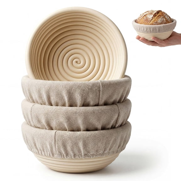 5 Inch Round Mini Banneton Bread Proofing Basket Set with Liners, Baking Supplies