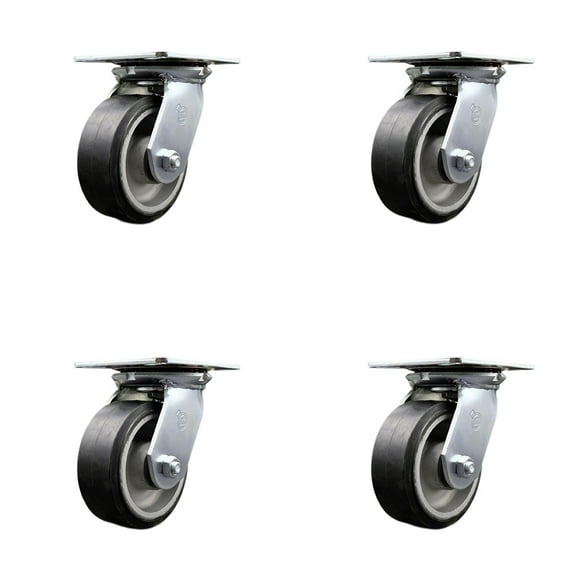 5 Inch Rubber on Aluminum Caster Set with Ball Bearings and Swivel Locks SCC