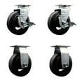 thumbnail image 1 of 5 Inch Rubber on Cast Iron Caster Set with Ball Bearings 2 Brakes 2 Rigid, 1 of 2