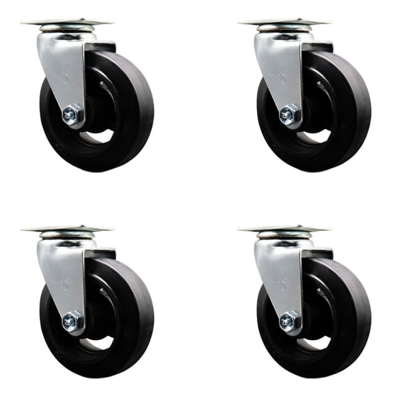 5 Inch Rubber on Cast Iron Wheel Swivel Caster Set with Ball Bearings SCC