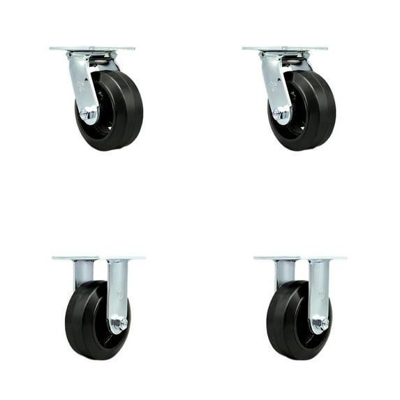 5 Inch Rubber on Steel Caster Set with Ball Bearings 2 Swivel 2 Rigid SCC