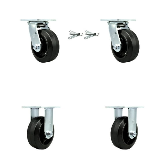 5 Inch Rubber on Steel Caster Set with Roller Bearings 2 Swivel Lock 2 Rigid SCC