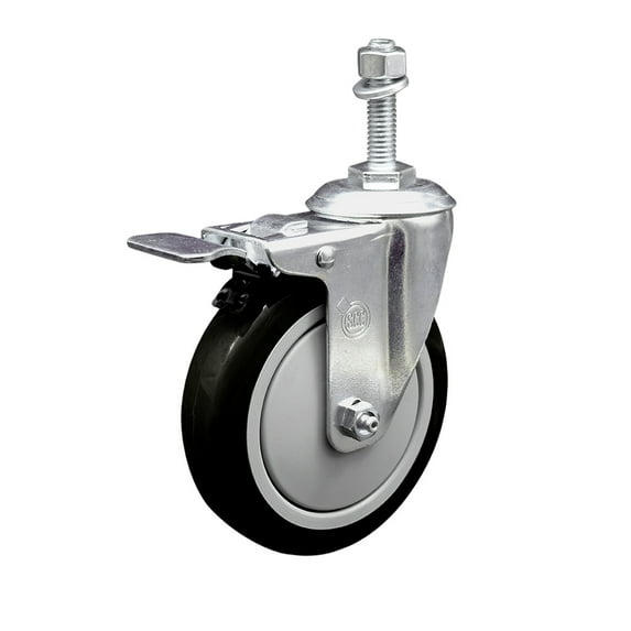 5 Inch SS Black Polyurethane 10mm Threaded Stem Caster with Total Lock Brake